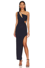 CIEMIILI Long Bandage Dress Lady's One shoulder Hollow Out Split Bodycon Sexy Elegant Celebrity Nightclub Runway Party Dresses