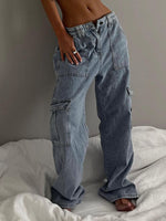 Waatfaak Streetwear Mom Cargo Jeans Trousers Woman Pockets Patchwork Y2K Baggy High Waist Jeans Pants Straight Vintage Boyfriend