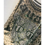 Summer Leopard Hot Diamond T-shirt Women Oversized Street Fashion Y2k Chic Pullovers Female Printed Short Sleeve Tops