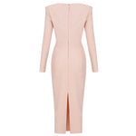 CIEMIILI Women 2022 Summer Bandage Dress Sexy Long Sleeve Pink Bodycon Elegant Club Celebrity Runway Evening Midi Party Dresses