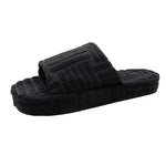 Luxury Brand Peep Toe Thick Sole Women Slippers Green Corduroy Flat Outwear Ladies Slides Summer Autumn Runway Flip Flops Women