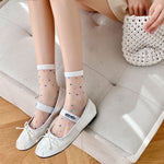 Colorful Polka Dot Crystal Silk Socks Women Summer Ultra-thin Transparent Lace Socks Japanese Kawaii Cute Elastic Long Socks Sox