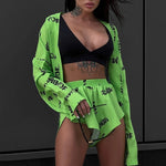 Letter Print Bandage Casual Tracksuit Women Cotton Linen Two Piece Set Summer Shirt Top Vacation Shorts Outfits Matching Suits