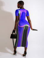 Akaily Summer Fashion Print Maxi Dresses For Women 2022 O Neck Short Sleeve Blue Club Bodycon Dress Blue Sexy Party Dress Female