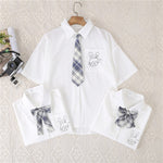 Women White Blouses Shirts Short Sleeve Print Rabbit Lapel 2023 Summer Tops Female Clothing Preppy Style JK Uniform Blusas