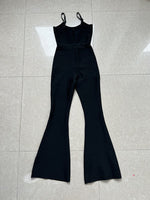 New Women Summer Sexy Crystal Diamonds Black Bodycon Flare Bandage Jumpsuit 2023 Celebrity Designer High Street Rompers