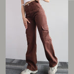 Vintage Straight new style baggy Trousers casual pants waist pocket denim pants summer women's y2k high waist cargo pants
