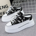 Canvas Baotou Semi-slippers Women's New Summer Outer Wear All-match Thick Bottom Inner Heightening 8cm No Heel Slip-on Shoes
