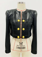 HIGH QUALITY Newest Fashion 2023 Designer Jacket Women's Faux Leather Patchwork Lion Buttons Trimmer Jacket