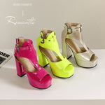 Champagne Gold  Rose Red Belt Buckle Peep Toe Shoes Super High Thick Heel Waterproof Platform Breathable Summer Women's Sandals