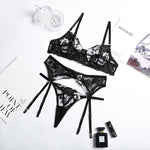 Bra and Panty Set Women Underwear Lace Lingerie 3pcs Open Cup See Through Thong Floral Embroidery Underwear Transparent Bra Set
