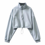 Autumn Winter Hot Style Pullover Women's American Casual Half Zipper Sweater Loose Stand Collar Sports Long-sleeved Jacket