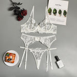 Bra and Panty Set Women Underwear Lace Lingerie 3pcs Open Cup See Through Thong Floral Embroidery Underwear Transparent Bra Set