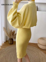 Two Piece Set for Women 2023 New Autumn Winter Fashion Solid Color Sweater Suit Long Sleeved O-neck Women's Clothing Dress Sets