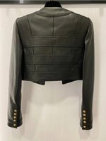 HIGH QUALITY Newest Fashion 2023 Designer Jacket Women's Faux Leather Patchwork Lion Buttons Trimmer Jacket