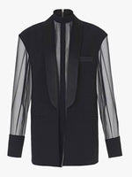 DEAT Fashion Women's Blazer Fake 2 Pcs O-neck Splicing Translucent Gauze Long Sleleve Suit Jackets Autumn 2023 New Tide 17A2746