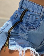 Summer Casual Women's Denim Shorts Fashion High Waist Side Zipper Design Raw Hem Denim Shorts Basic Versatility Y2K