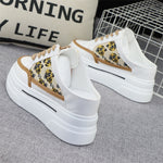 8cm Canvas Half-slippers Women's Outerwear Summer New Thick-soled Inner Height Increase  No Heel Slip-on Sneakers White Sandals