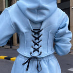 HOUZHOU Women's Tracksuit Fleece Hooded Two Piece Set Loose Hoodies Jogger Pants Sets Female Autumn Casual Lady Sportswear Suit