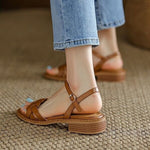 Retro Women's Sandals Roman Literary Style Hollow Female Shoes Summer Solid Color Thick Heels Flat Bottom Ladies Shoes