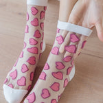 Summer Woman Socks Japanese Style Sweet Crytal Glass Silk Socks Heart Print Ultra-thin Transparent Girls Kawaii Cute Long Socks