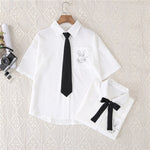 Women White Blouses Shirts Short Sleeve Print Rabbit Lapel 2023 Summer Tops Female Clothing Preppy Style JK Uniform Blusas