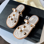 2023 New Summer Sandals Women's Fashion Studded Decorative Ankle Buckle Strap Low Square Heel Open Toe Women's Sandals