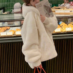 Imitation Lambwool Outwear Top White Coat Warm Furry Overcoat Casual Sobretudos Winter Hooded Faux Rabbit Fur Plush Women Jacket