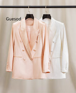 Women Acetate Blazer New Year Party Top Quality Elegant Ladies Pink Acetate Satin Blazer Outerwear Female Spring Autumn Formal