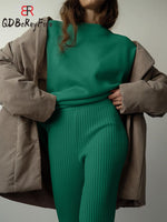 Women Sweater Suits Knitted Oversized Tracksuit Casual Long Sleeve Pullover High Waist Straight Pants Two Piece Sets Women 2023