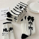 Black and White Strawberry Socks Women's Autumn Winter Japanese Socks Long Tube Cotton Socks All-match Student Mid-tube Socks