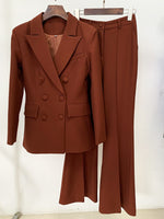 HIGH STREET Newest 2023 Designer Suit Set Women's Career Fashion Double Breasted Blazer Flare Pants Suit 2pcs