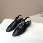 Jenny&Dave Genuine Leather Comfortable Pointed Toe Flat Sandals Women Fashion Ladies Summer Retro Hollow Roman Sandals