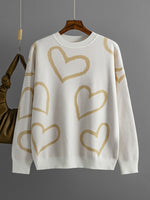 Heart Print Knitted Sweaters Women Winter Warm Oversize Thick Pullovers Female Casual Aesthetic O Neck Jumper Ladies Sueter