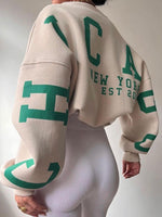 Women Loose Pullover Sweatshirts Letter Print Casual Thickened Long Sleeve Tops Autumn Streetwear