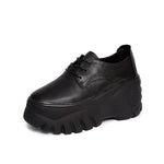 Summer New Korean Style Leisure Slim Super High Heels Platform Breathable Hollow Cross-tied Genuine Leather Women Casual Pumps