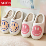 ASIFN winter Women Fluffy Fur Slippers Big Smile Floor Short Plush Fleece Flat For Couples Black Ladies Shoes Indoor Slippers