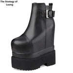 Spring Autumn Sexy 18CM Super High Heels Platform Sewing Rivet Belt Buckle Genuine Leather Women Ankle Boots Winter Plush 2306