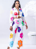 INS Fashion Floral Print Tracksuit Women Two 2 Piece Set Outfits Autumn Clothing Shirt Top and Pants Suits Streetwear Woman Sets