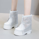 Summer New Fashion Slim Height Increasing Platform Cut Out Hollow Genuine Leather Women Ankle Short Modern Trouser Boots 230329