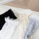 Japan Style Sexy Lace Ruffle Socks Ultra-thin Transparent Summer Hollow Mesh Crew Socks Women Fashion Harajuku Retro Long Socks