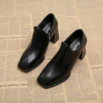 Thick Heel Fashion Shoes Women 2023 Spring and Autumn New Square Toe Deep Mouth Sexy Black Fashion High Heels Women’s
