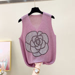 Hot Drilling Ice Silk Camisole for Women's Summer New Knitting Bright Silk Backing Loose Cami Casual Cute Tops Women