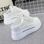 Baotou Semi-slippers Women's Summer New Outer Wear Embroidery Mesh Breathable Slip-on  Increase 8cm Sandals Sneakers