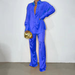 2023 Elegant Satin Women's Matching Sets Casual Long Sleeve Shirt Straight Pants Suit Female Loose Solid Tops Two Pieces Outfits