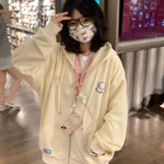 Zip Up Hoodie Star Embroidery Hip Hop Hoodies Women Clothing Japanese Fashion Kawaii Loose Sweatshirt Clothes Tops Sweatshirt