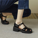 2023 Women Leather High Heel Sandals Gladiator Ladies Buckle Sandals Fashion Thick Heel T-Strap Sandals Summer Shoes 5.5cm