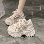 Women Autumn Breathable Mesh Chunky Sneakers 8CM Heels Thick Sole Casual Vulcanized Shoes High Platform Leather Sneakers Woman