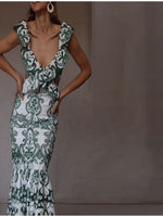 Women Chic Elegant Ruffles Hollow Out Maxi Dress Sexy V Neck Open Back Sleeveless Lace Up Vestido 2023 Summer Lady Fashion Robe
