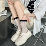 New 2023 Summer Women Socks Hollow Out Mesh Thin Breathable Cotton Long Socks Casual Fashion Solid Color School Girls Crew Socks